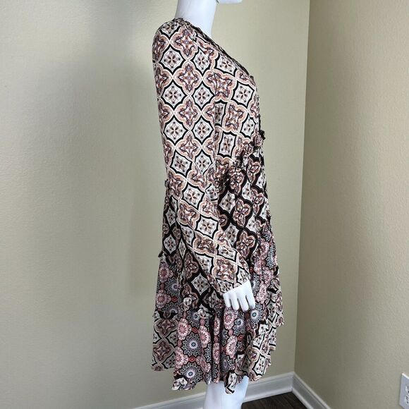 Anthropologie Women's Size M Southweatern Boho Ruffle Tiered Mini Dress Pullover - Picture 11 of 14